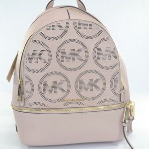 Michael Kors Zip Leather Med Logo Pink Backpack